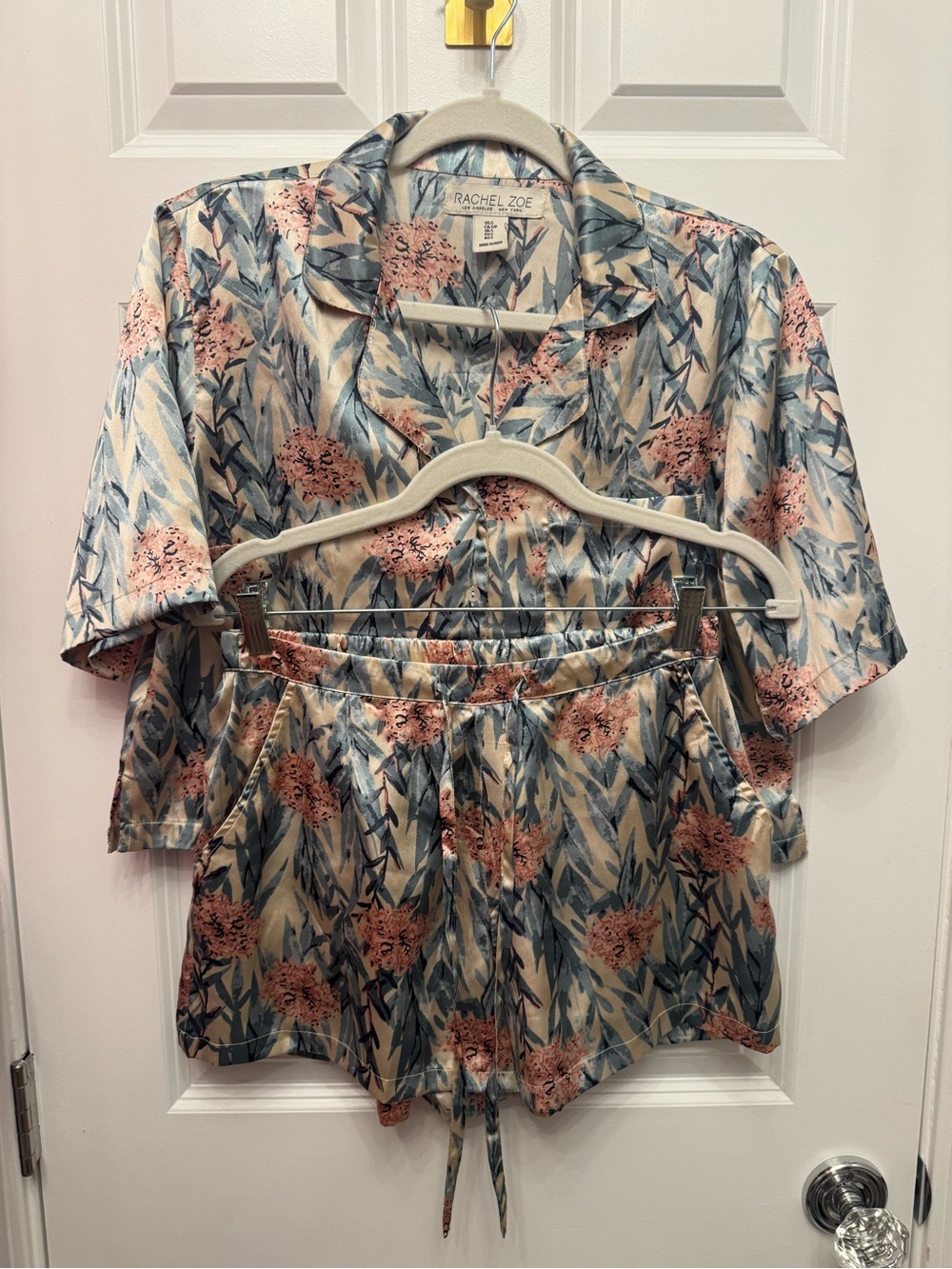 Rachel Zoe Blue and Pink Floral Short Button-Down Top pajamas